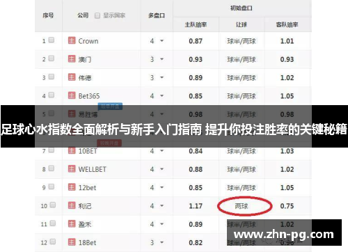 足球心水指数全面解析与新手入门指南 提升你投注胜率的关键秘籍