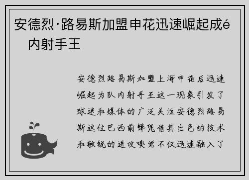 安德烈·路易斯加盟申花迅速崛起成队内射手王